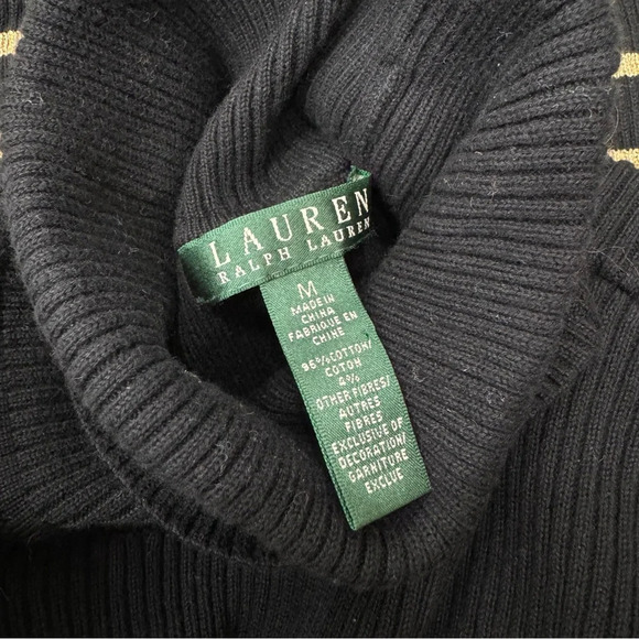 Lauren Ralph Lauren Striped TurtleNeck Sweater black & gold Sz Medium - Picture 4 of 6
